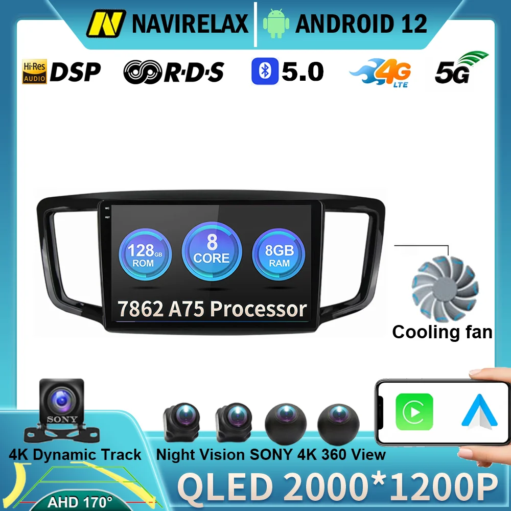 

Автомобильный мультимедийный плеер на Android 12 для Honda Odyssey 5 RC 2013-2019 DSP 360 Панорамное радио GPS навигация CarPlay QLED видео WIFI 4G BT