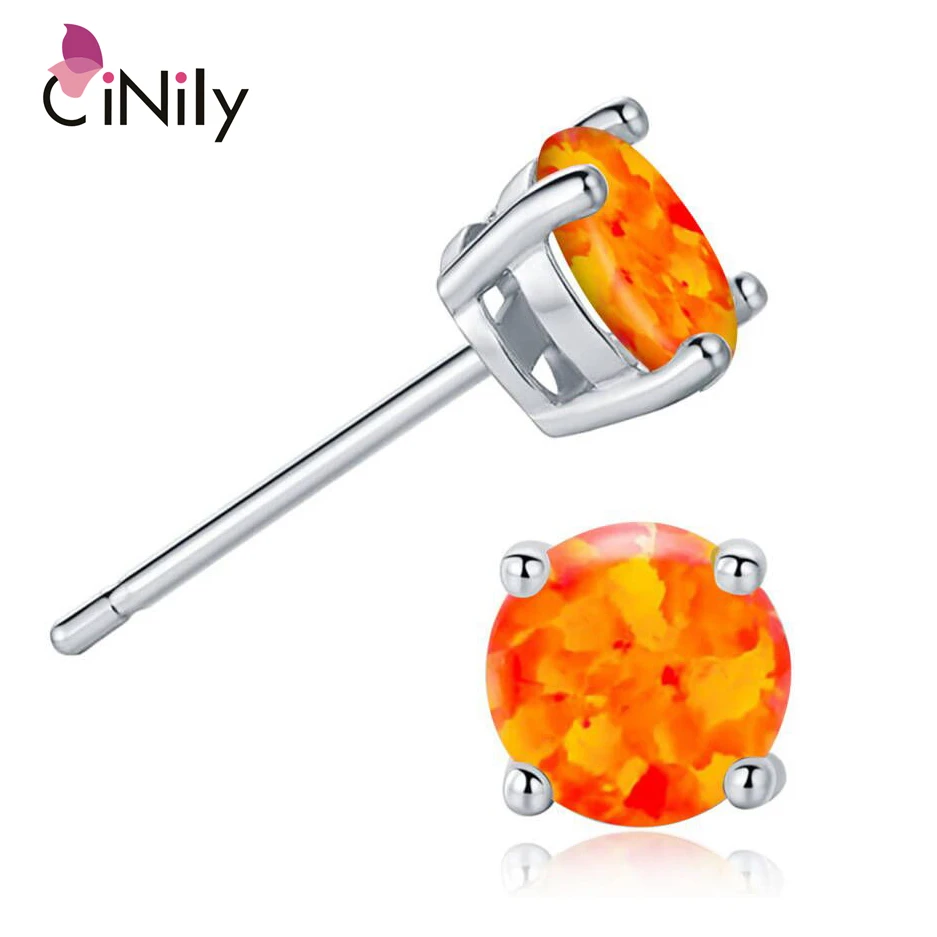 

CiNily Created Orange Fire Opal Silver Plated Wholesale Round Shape for Women Jewelry Wedding Stud Earrings 5mm OH4479