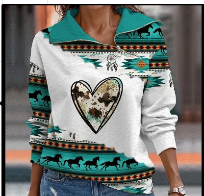 

Autumn and winter women's diagonal zipper pullover sweatshirt love Print Women Streetwear Oversized Loose sexy Girl y2k tops