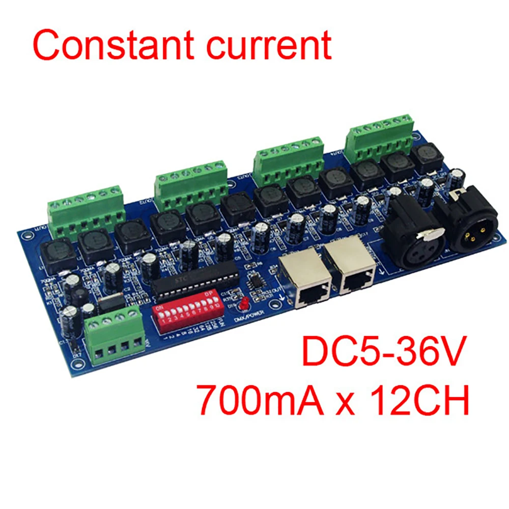 

700MA*12CH Constant Current 12Channel RJ45 DMX512 XRL 3P Led Decoder Dimmer RGB Controller for Strip Lights Lamps DC5V-36V