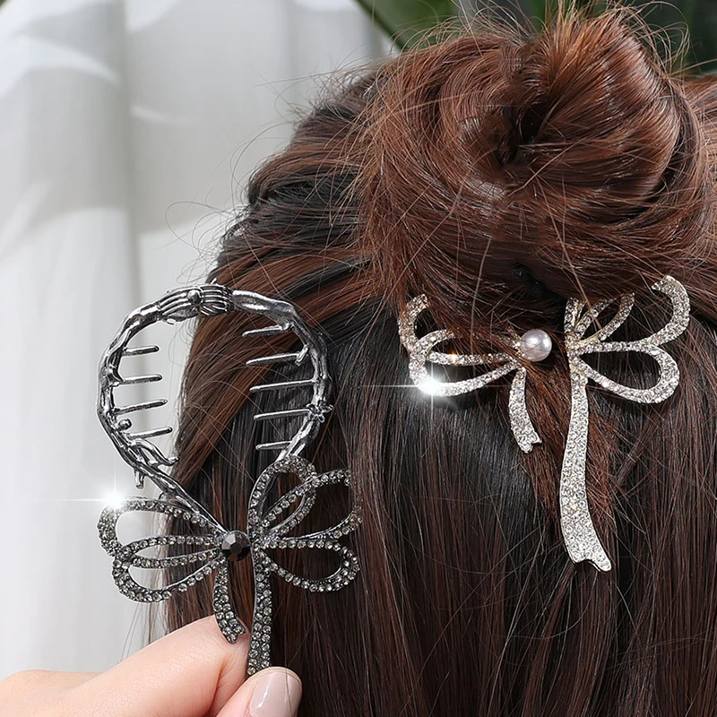 

Korean Rhinestone Bow Hair Claws Retro Bun Hair Clip Crab Women Barrettes Ponytail Holder Hairpins Fashion Hair Accessories