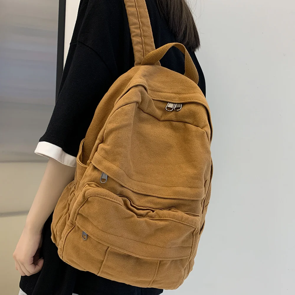 

XZAN 2023 School Bag New Fashion College Student m2 Vintage Women Backpack Canvas Female Laptop Bag