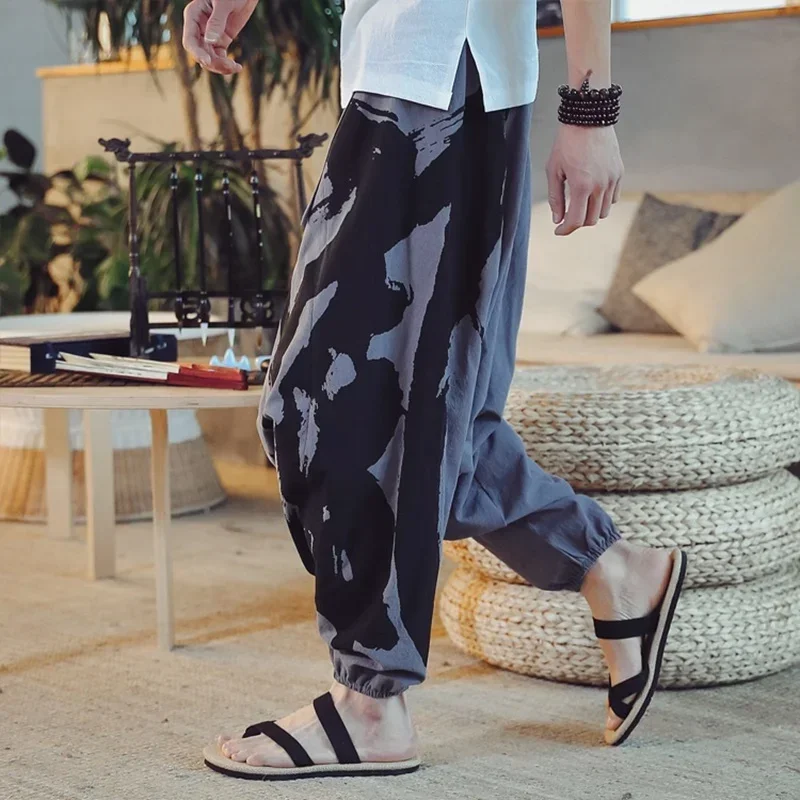 Японские широкие шаровары в стиле Харадзюку мужские свободные брюки китайском