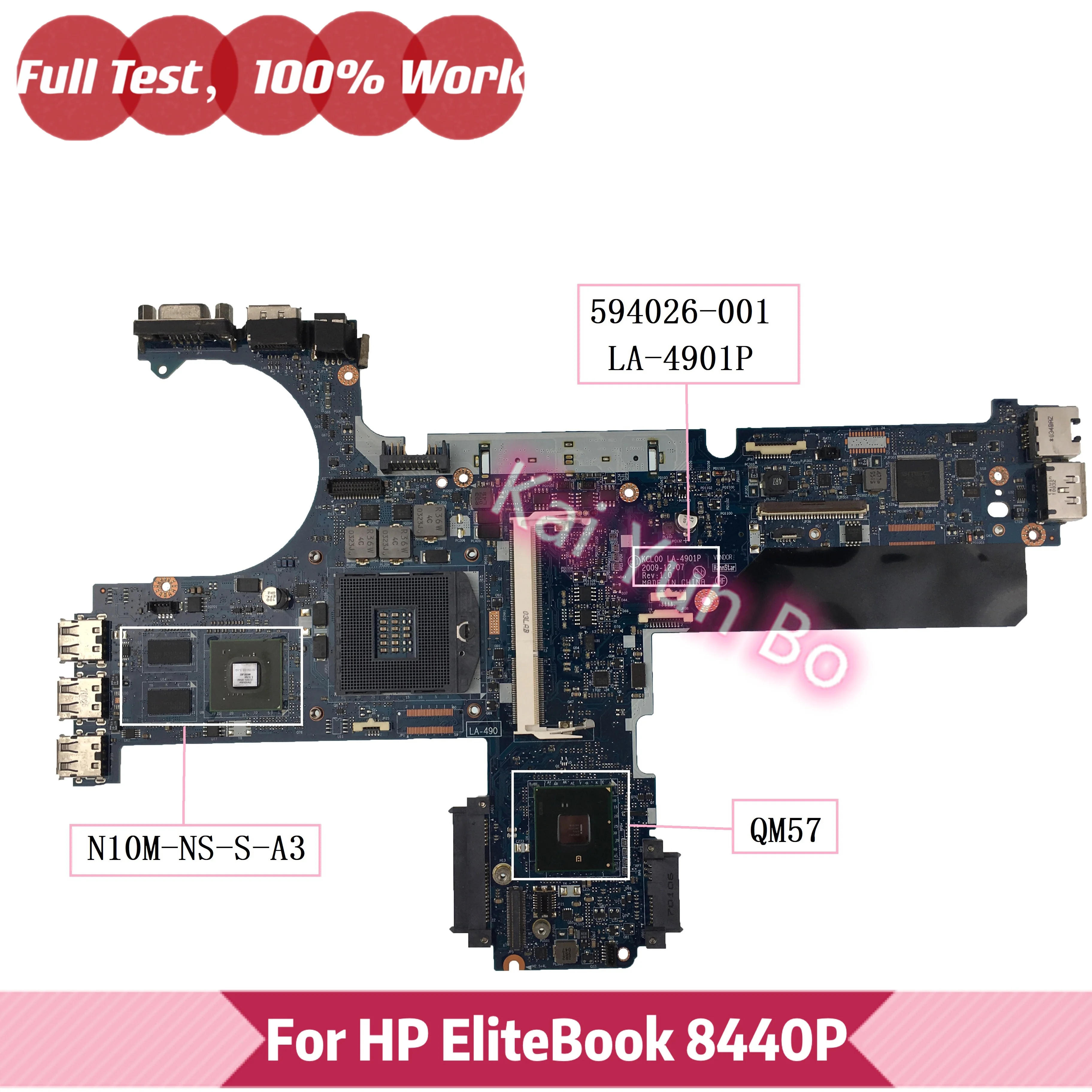 

594026-001 Mainboard KCL00 LA-4901P For HP Elitebook 8440P 8440W Laptop Motherboard QM57 N10M-NS-S-A3 GPU DDR3 100% Full Tested