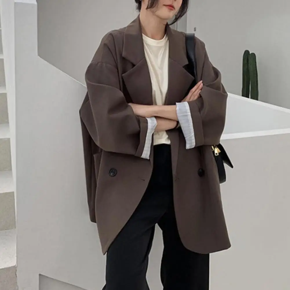

Chic Suit Jacket Windproof Blazer Coat Long Sleeves Lady Notched Collar Business Blazer Suit Coat Warm