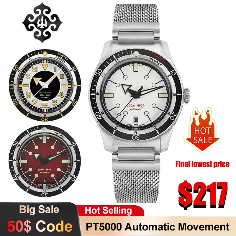 Фото IX & DAO IPOSE 5303 Мужские механические часы PT5000/SW200 GMT Роскошные часы с автоматическим механизмом с сапфировым стеклом 200 м Водонепроницаемые часы для дайвинга №1