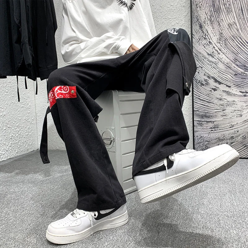 

Harajuku Button Designer Brand Men Pants Loose Straight Bandanna Graphic Male Y2K Wide Leg Trousers Fashion Streetwear