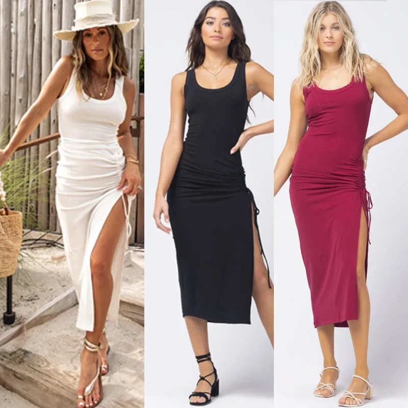 

2023 Sexy Dress Spring and Summer Women's Solid Color Dresses Sleeveless Elegant Female Skirt Dress for Women Vintage Dress