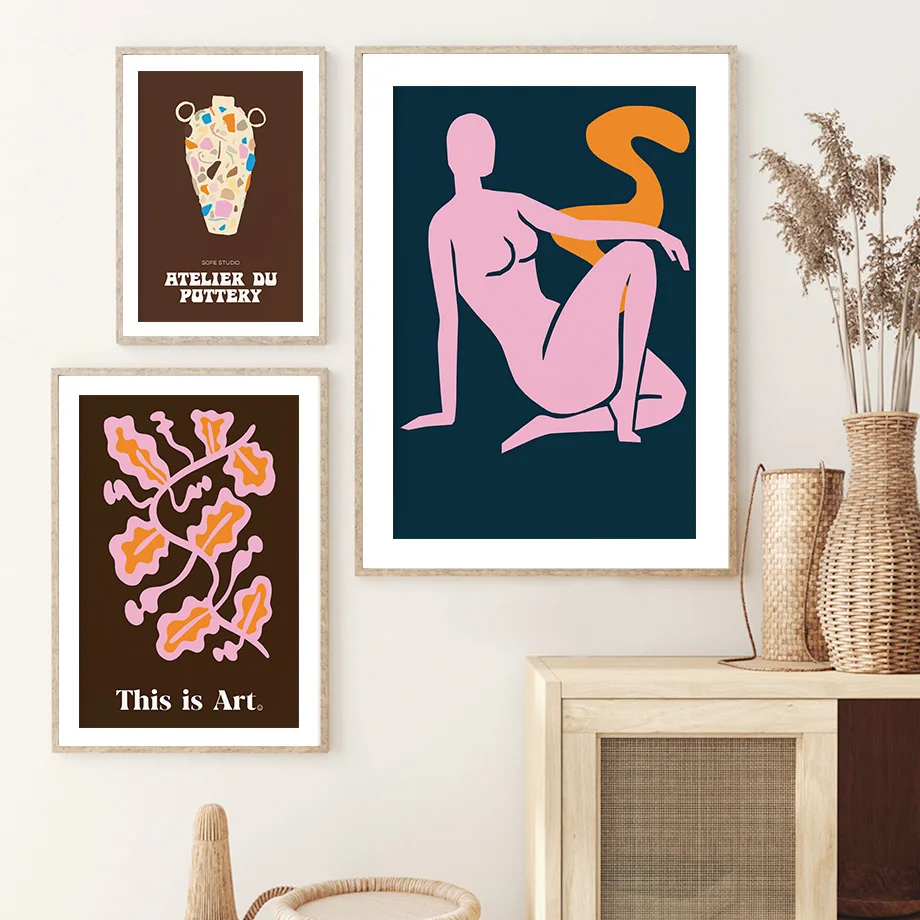 Абстрактная линия девушка тело цветок лист лимон настенная Картина на холсте