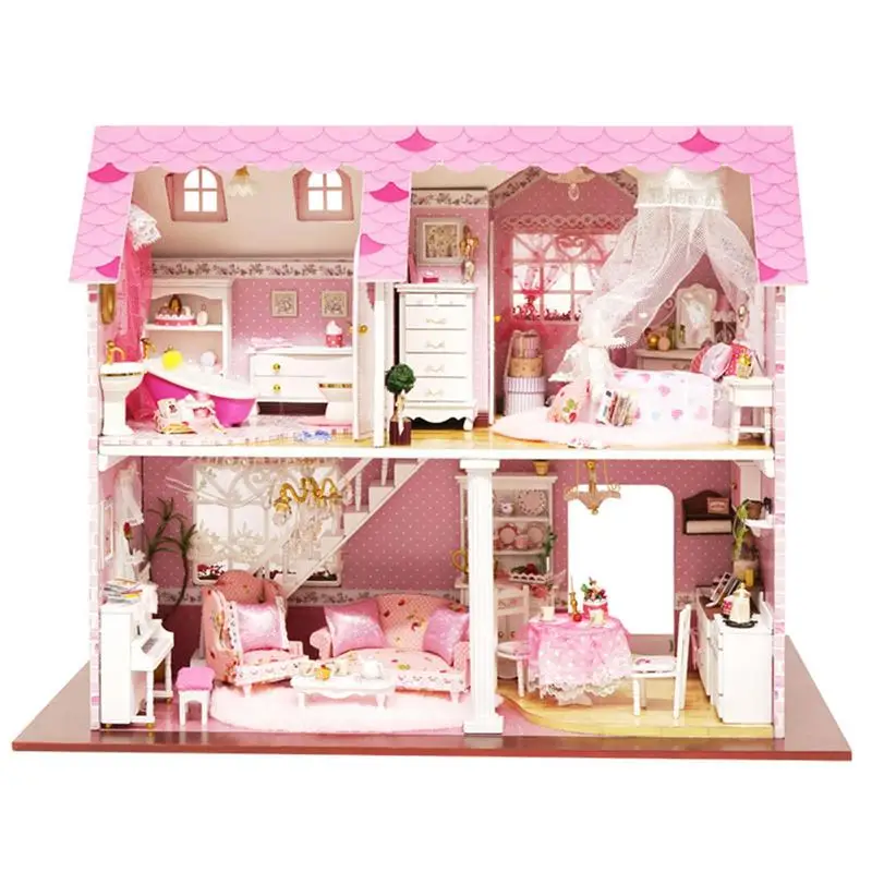 

Набор для кукольного домика, деревянный Миниатюрный Кукольный домик, миниатюрная модель чердака с мебелью и искусственным светом, подарок для семьи