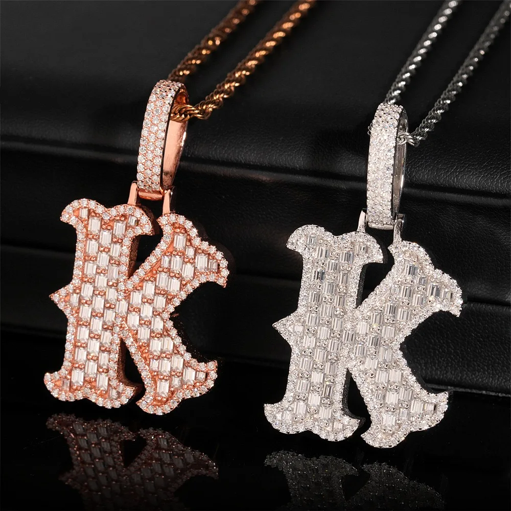 Хип-хоп Iced Out Baguette Cut Муассанит Подвеска с буквами 925 пробы B K J Майами Кубинские буквы Подвеска Ожерелье Мужчины Пройти тестер (art.: 3920cd59ab06a) - 3920cd59ab06a