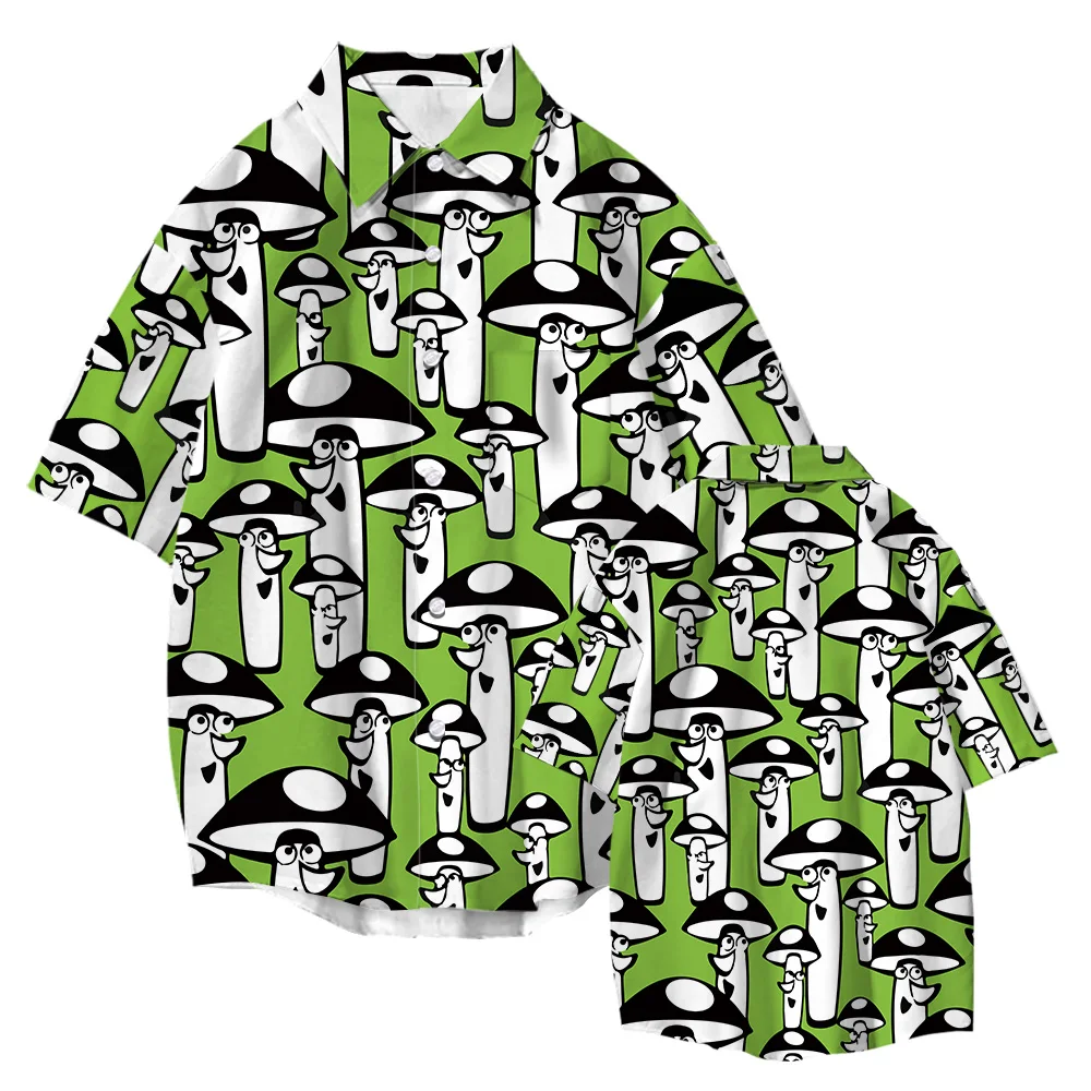 Mushroom Print Summer Short Sleeve Hawaiian Beach Streetwear Vintage Loose 2022 Fashion Men's Clothing Shirts Breathable Tops