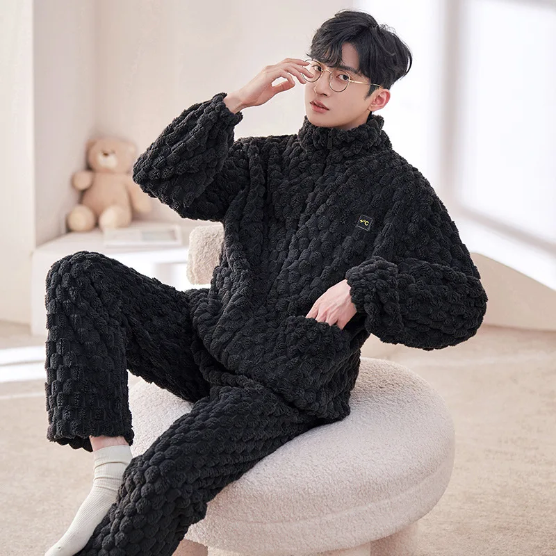 Yasuk Winter Fashion Women's Men Casual Warm Soft Sleepwear Pajamas Pants Velvet Fleecel Solid Couple Unisex Pocket Coat Thick