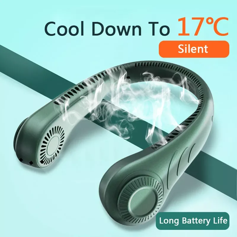 Neck Fan Portable Mini Fan Usb Rechargeable Fan 3 Modes Outdoor Cooling Fan Home Silent Bladeless Neckband Fan