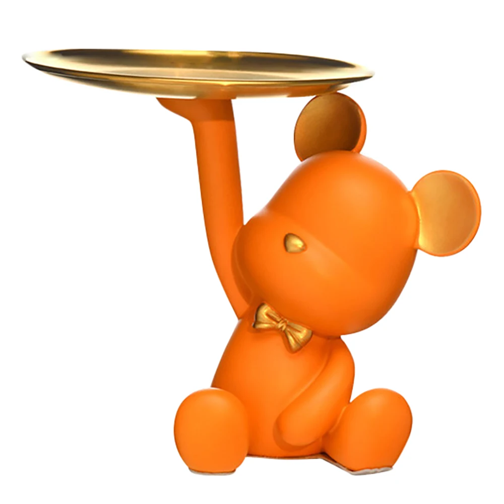 

Bear Storage Tray Sculpture Kawaii Sculpture Ornaments Resin Decorations Living Room Porch Desk Snacks Storage Tray