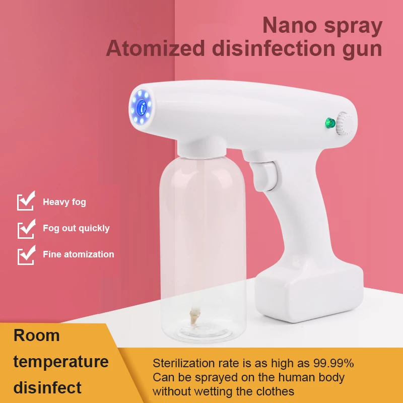 

Wireless Gun Disinfectant Sprayer Adjustable Blue Light Nano Steam Atomizer Sterilization 1.5m Disinfection Distance Sprayer