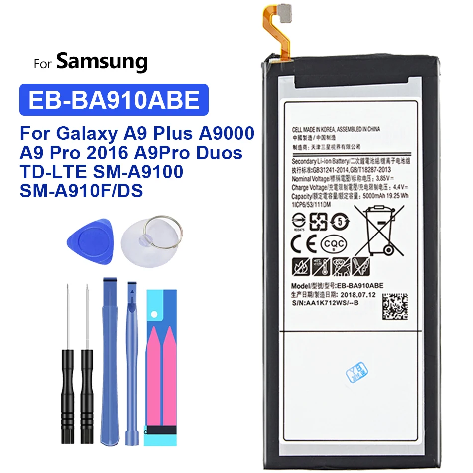 

EB-BA910ABE 5000mAh Battery For Samsung Galaxy A9+ PLUS A9000 A9 Pro 2016 A9Pro Duos TD-LTE, SM-A9100, SM-A910F/DS Bateria