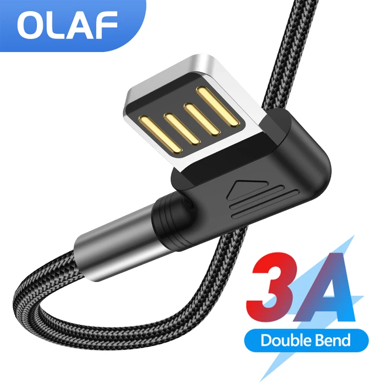 

OLAF 90 Degree USB C Cable Fast Charge 3A for Samsung S20 S21 Huawei Xiaomi Double Bend USB Type C Charging Cable for Game