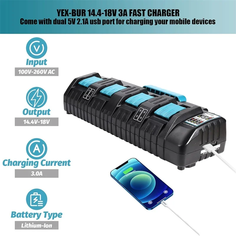 DC18SF 4-портовое быстрое зарядное устройство для Makita 14 4 В 18 литий-ионное 3A/4A BL1830 BL1860