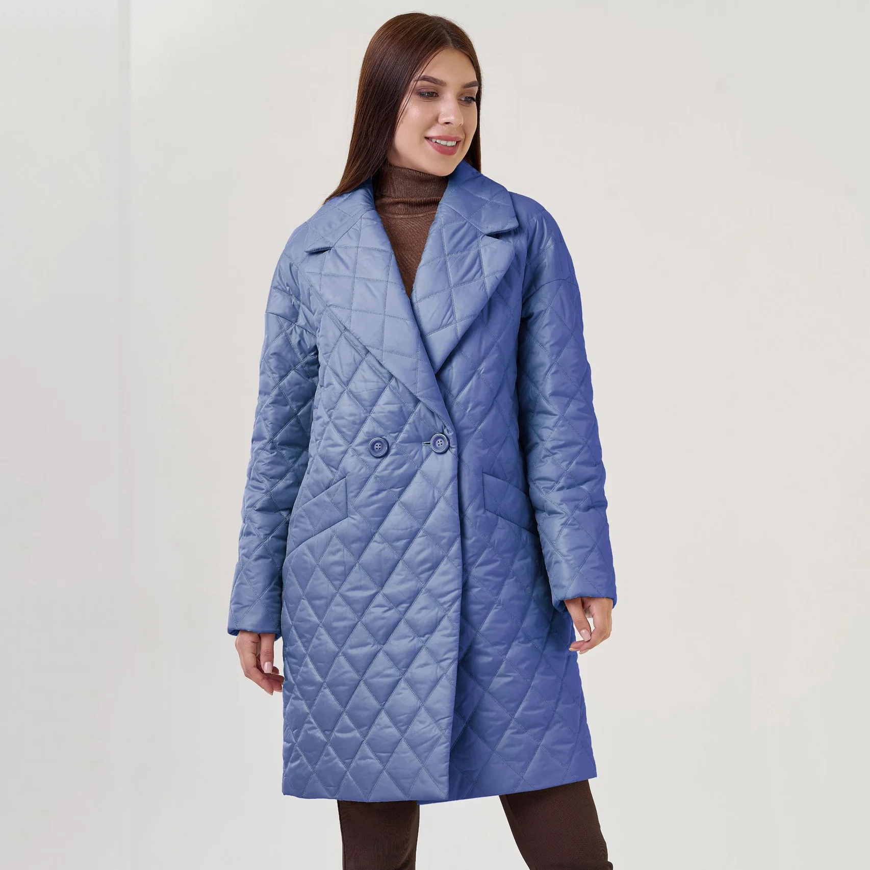 Winter Rhombus Long Parkas Women 2022 Thick Warm Coat Lace Up Turn Down Collar Padded Jacket Female Casual High Quality Outwear