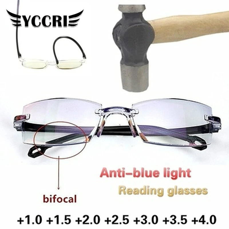 

2022 Men Women Rimless Reading Glasses Anti Blue Light Eyewear Presbyopic Glasses