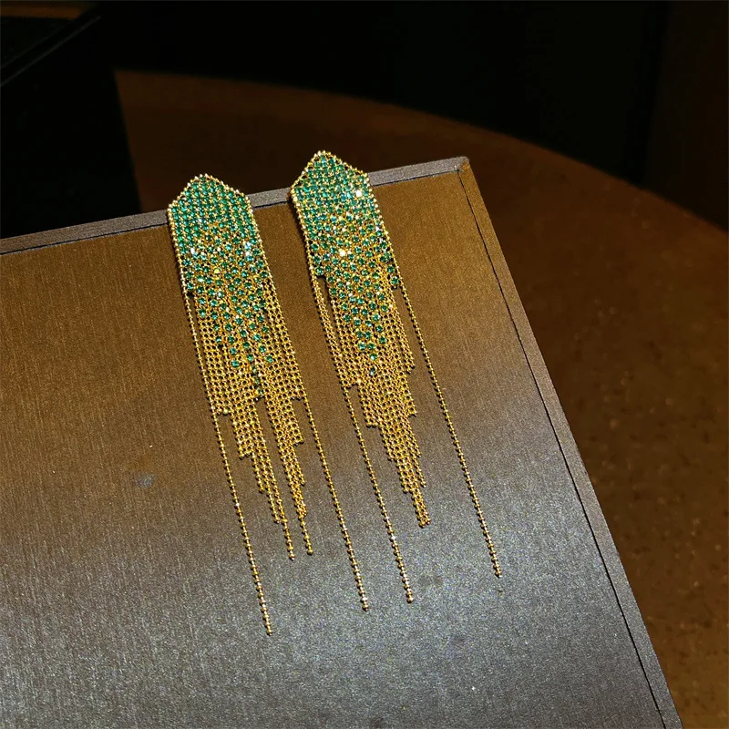 

Rhinestone earring Manual splicing chain Pawl chain fashion geometry Bohemia alloy Simplicity ma'am Fringed earrings