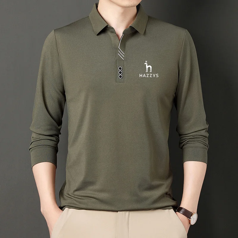 

HAZZYS Men's Golf Spring/Autumn Winter Men's Long Sleeve Youth Casual Fashion Simple Solid Color Lapel Polo Shirt Base Top