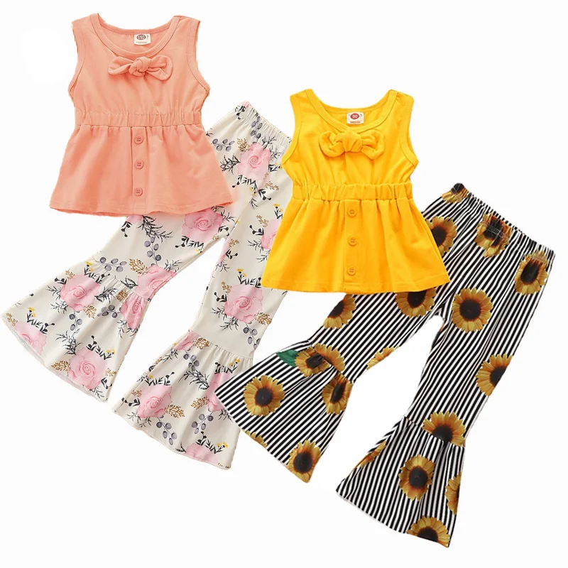 

Baby Girl Clothing Set 2pcs T Shirt Pants Flare Fashion Floral Girls Suits Kids Clothes Children Outfit Summer Beach Sunflower