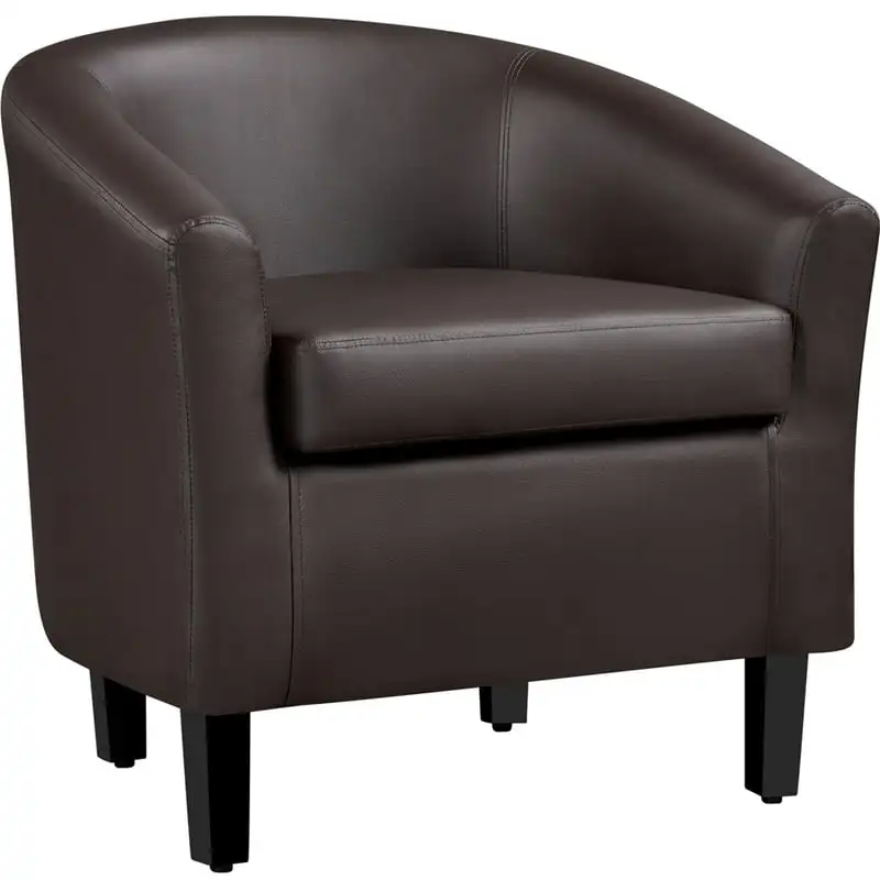 

Faux Leather Upholstered Barrel Club Chair, Espresso