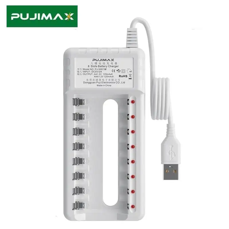 

PUJIMAX Battery Charger 8-Slot Adapter For 1.2V AA/AAA Ni-MH/Ni-Cd Rechargeable Battery Smart Charging Tool Universal USB Output