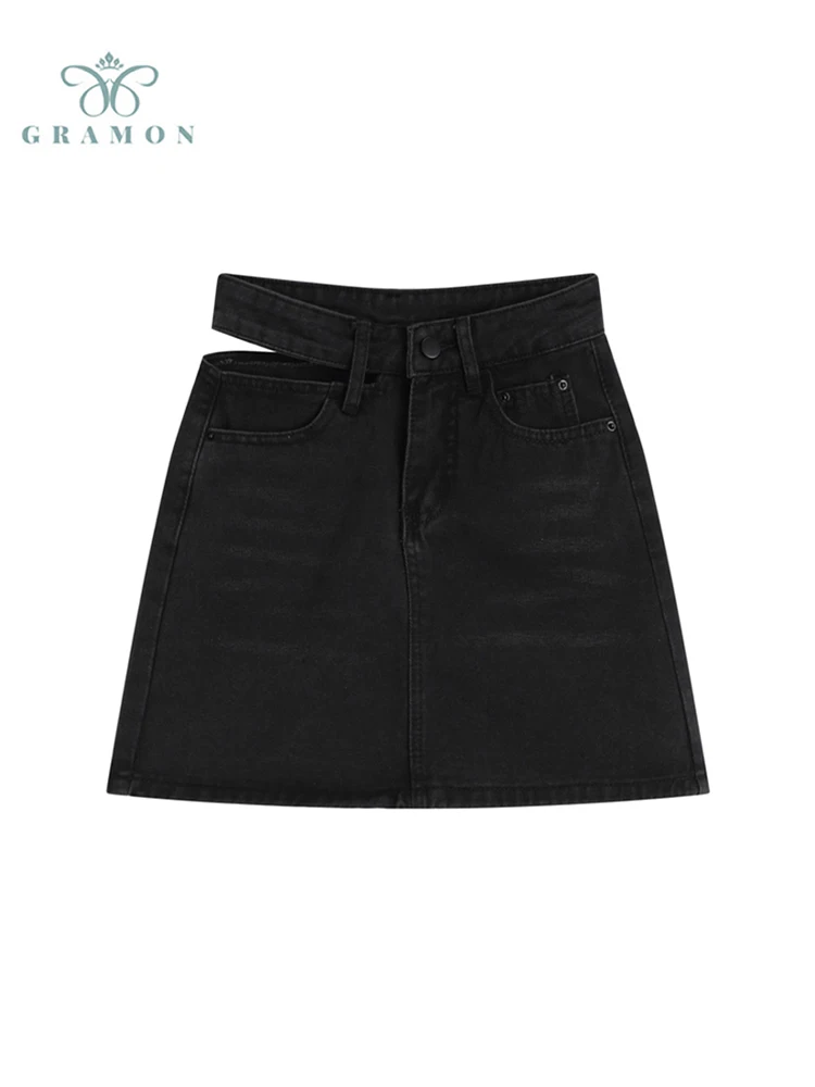 

Fashion High Waist Hollowed Design Denim Skirts Women 2022 Spring Autumn New Basic Style Casual Hot Girl Mini A Line Skirt Y2k