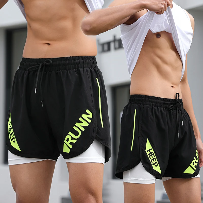 Summer Short Men Fashion False Two Layers Leisure Sports Shorts Bodybuilding Sweatpants Breathable Quick-Drying Gyms Man Short