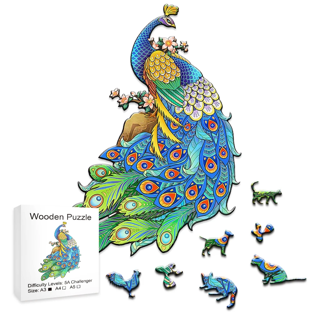 

juguetes para niños montessori Wooden Puzzle Animals Peacock Puzzle Toy High Difficulty Unique Irregular Jigsaw rompecabezas