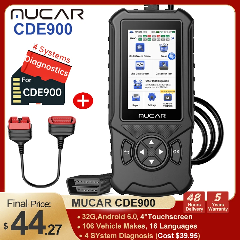 MUCAR cde900/Cde900 Pro OBD2 Диагностический сканер , устройство для чтения кодов автомобиля, система TCM ABS SRS, пожизненное бесплатное обновление, Wi-Fi