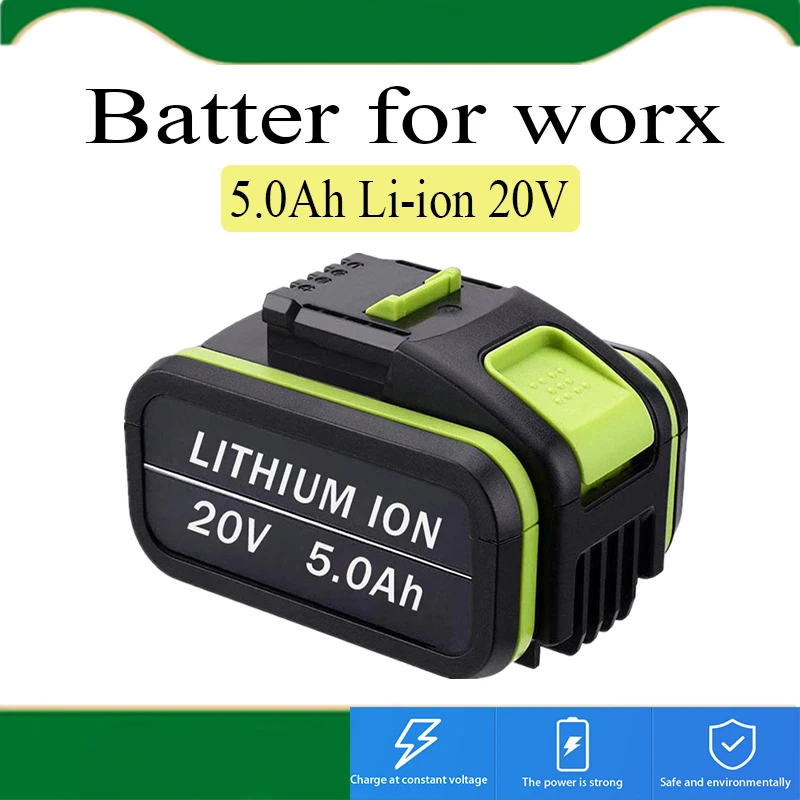 

2023 NEW 20V5000mAh Lithium Rechargeable Replacement Battery for Worx Power Tools WA3551 WA3553 WX390 WX176 WX178 WX386 WX678