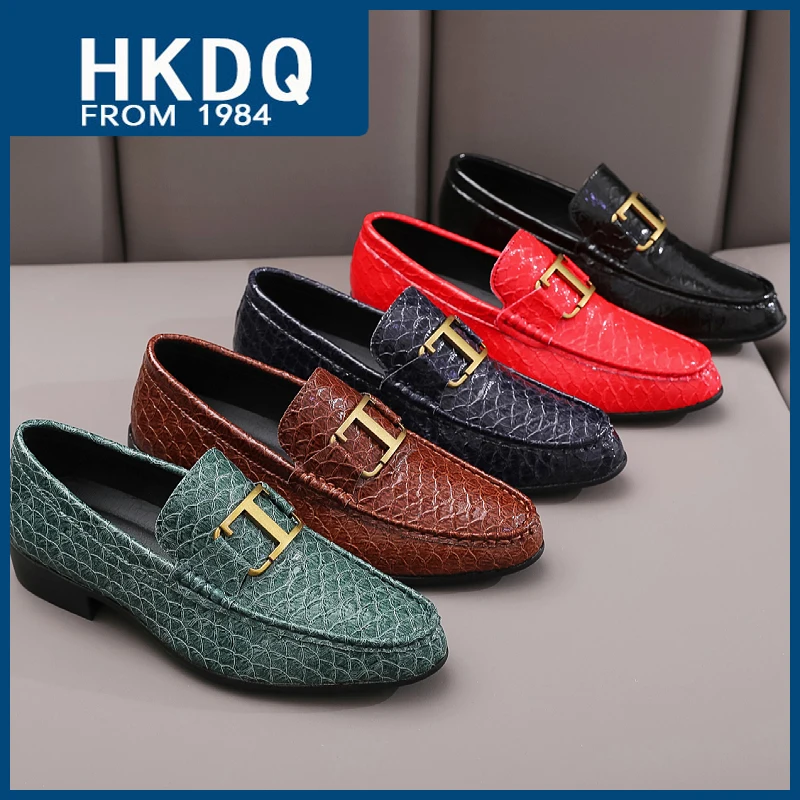 

HKDQ 2023 Fashion Dress Shoes Man Business Casual Slip-on Men Formal Shoes Comfortable Breathable Non-slip Men's Leather Loafers