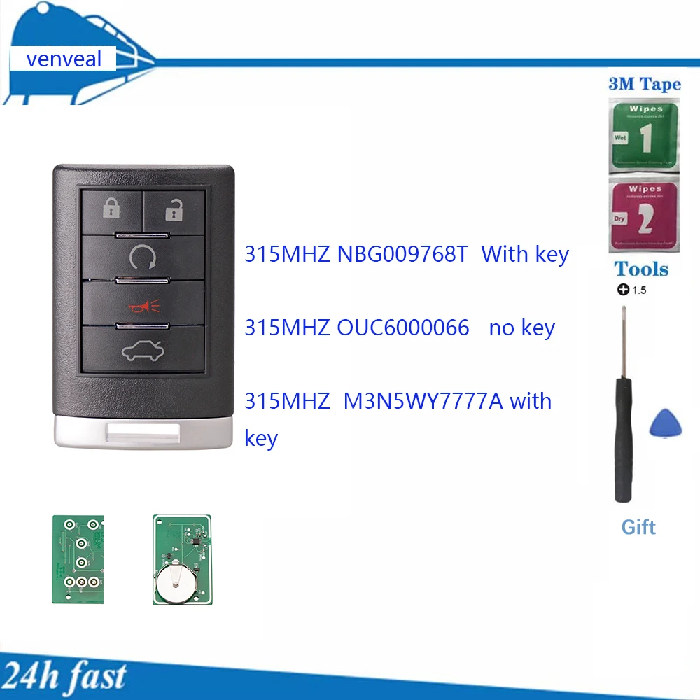 Remote key For Cadillac CTS 2008-2015 STS 2008-2011 SLS 5 Button 315 MHZ BG009768T OUC6000066 M3N5WY7777A