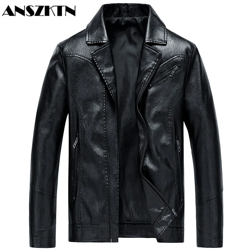 

ANSZKTN Autumn youth men's leather jacket casual coat lapel PU leather jacket slim&handsome fashion jacket generation hair