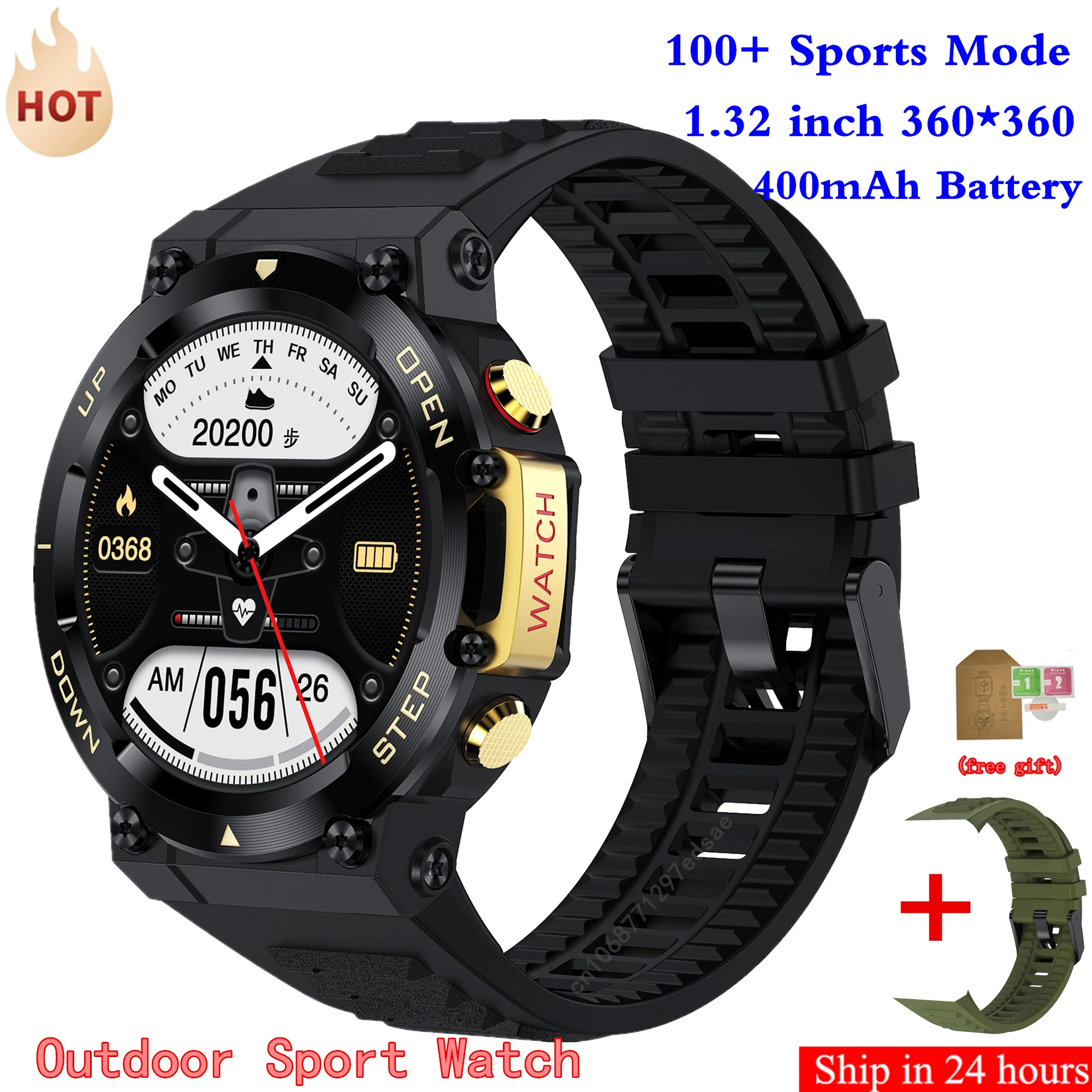 

GT2 Watch3 Smart Watch 1.32" HD 360*360 Outdoor Sports Watch BT Phone Call 400 MAh Battery 100+ Sports Mode 3ATM Smart Watch Men