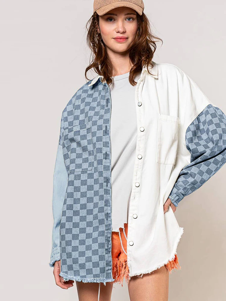 

Женская джинсовая куртка, однотонная хлопковая куртка с отложным воротником, большие размеры, весна 2022