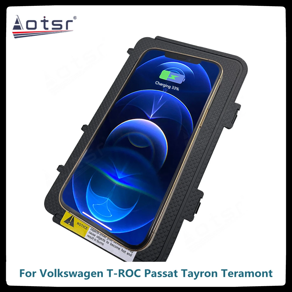 

QI Car Wireless Charger Fast Charging For VW Volkswagen T-ROC Passat Tayron Teramont Intelligent Infrared Phone holder For