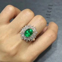 meibapj 57mm big natural emerald gemstone flower ring for women real 925 sterling silver charm fine wedding jewelry