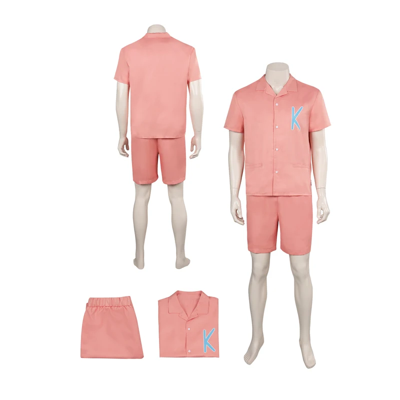 

Movie Ken Cosplay Costume Barbier Men Summer Fashion K Pink Short Sleeves Shirt Tops Pants Outfit For Adult Male Halloween Suits