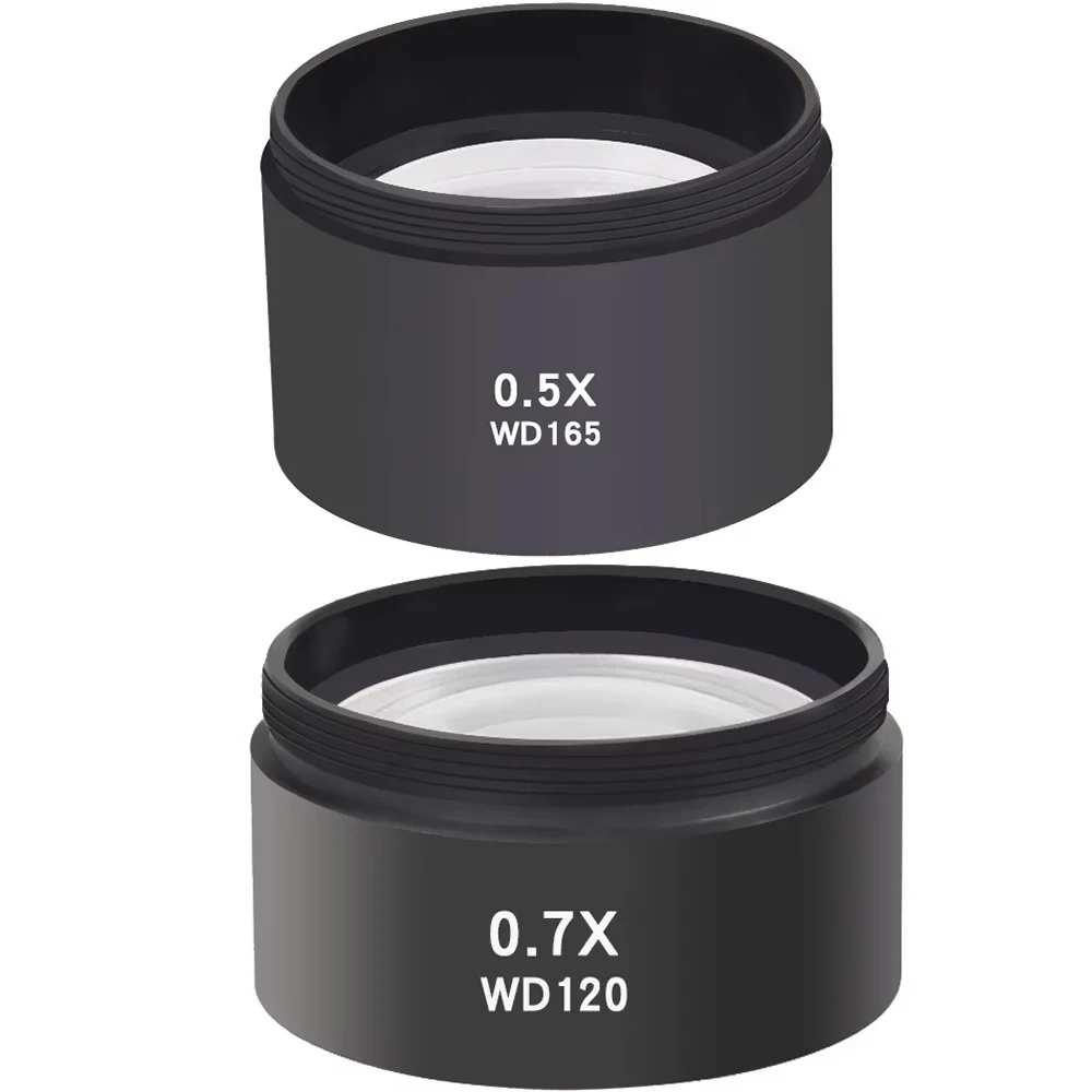 Фото WD165 0,5X WD120 0,7X тринокулярный стереомикроскоп Вспомогательный объектив Линза Барлоу Резьба 48 мм Оптическое стекло Линза №3