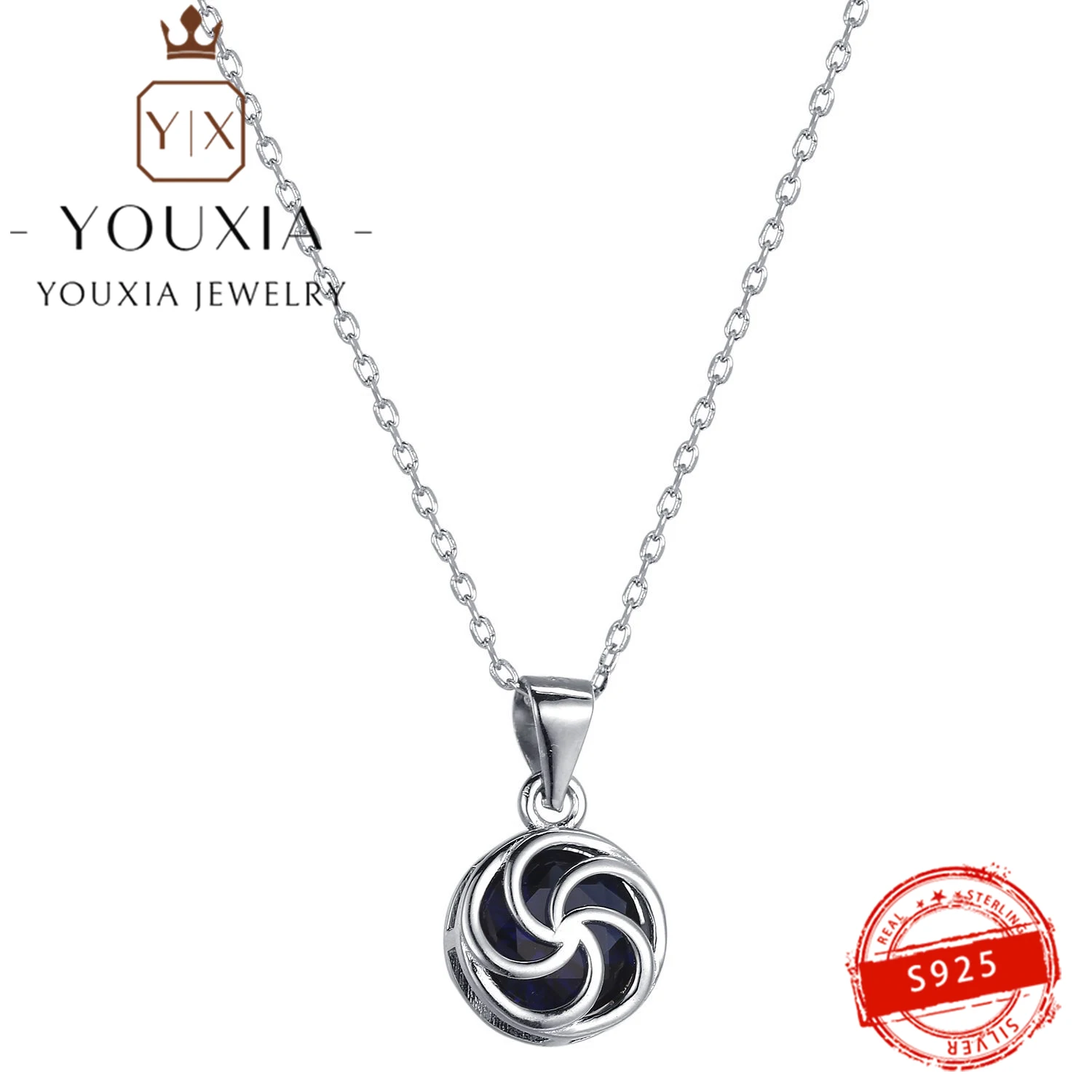 

Hot Selling Own Brand DIY925 Silver Round Whirlwind Black Necklace Personality Design Party Banquet Fashion Exquisite Jewelry