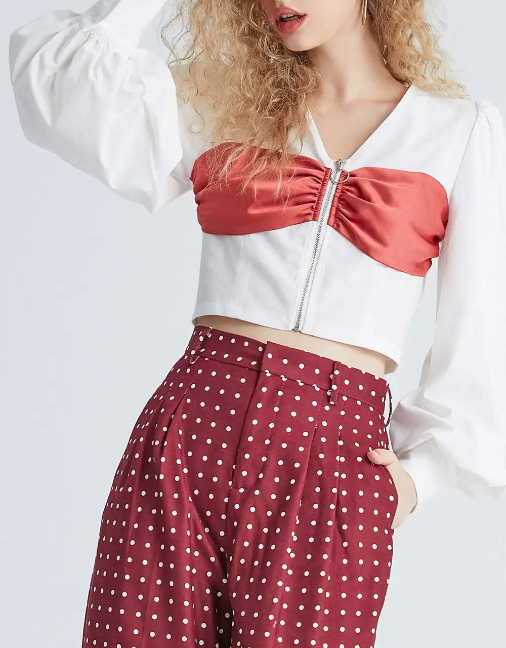 

Color Block Lantern Sleeve Blouse