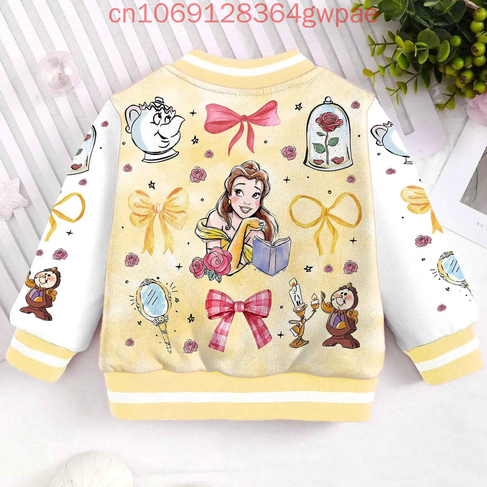 Фото Бейсбольная куртка Disney Princess Belle, мужские и женские куртки в стиле Харадзюку, уличная одежда «Красавица и чудовище», свободные студенческие пальто для мальчиков и девочек №5