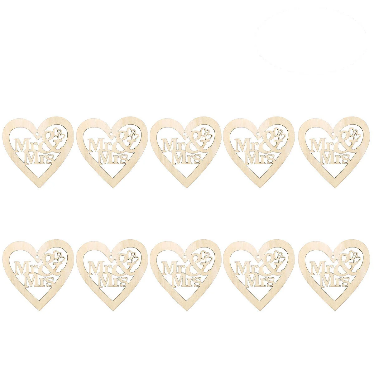 

10pcs Heart Shaped Mr and Mrs Wooden Hanging Ornament Decoration Pendants with String (Wood Color)