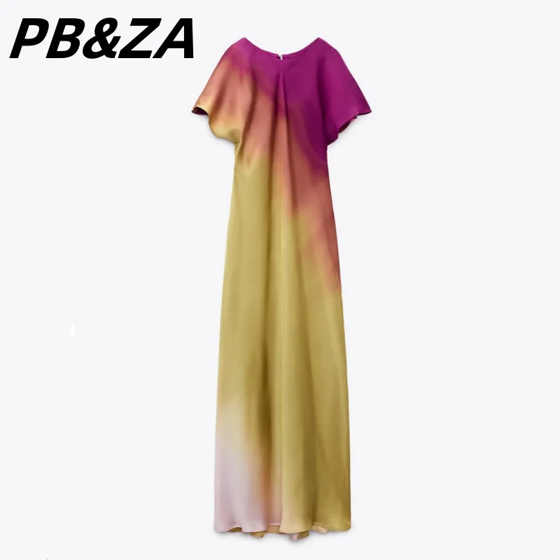 

PB&ZA 2023 New Women's Clothing Retro Fashion Round Neck Slim Fit Slim Versatile Tie-Dye Printed Dress 2737131