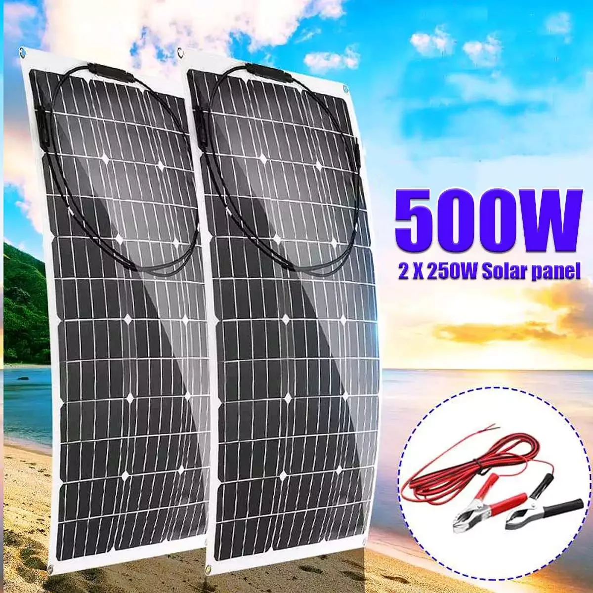 

250W/500W Solar Panel Kit 18V USB W Solar Cells For Car RV Boat Home Outdoor Camping Moblie Phone Battery Charger